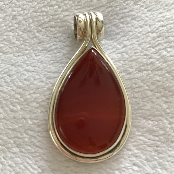 Vintage Jewelry - 925 Sterling Silver Carnelian Pendant